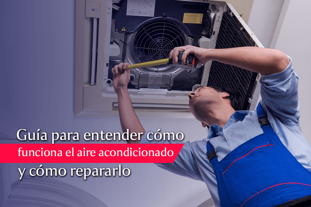 Imagen de un técnico en reparación de aires acondicionado reparando un equipo