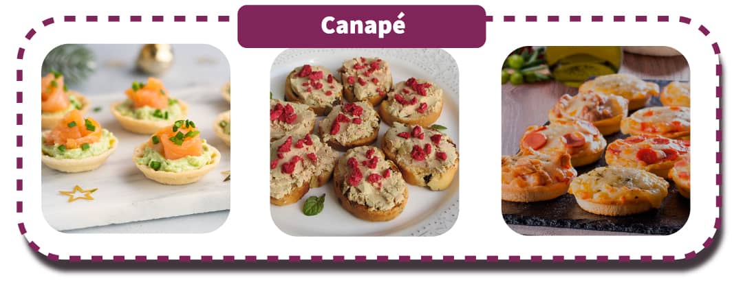 Esquema de tres tipos de canapés