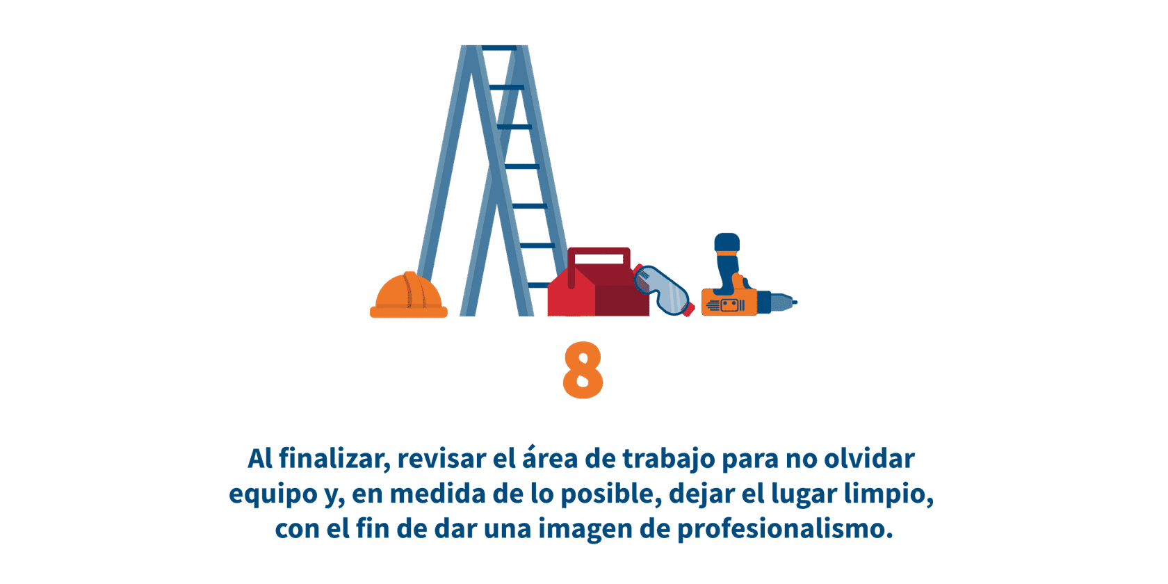 ilustración de unas escaleras, una caja de herramientas, gafas de protección y un taladro