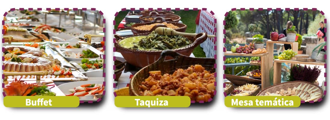Esquema de unas taquizas, mesa temática y buffet