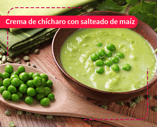 preparación Crema de chícharo con salteado de maíz