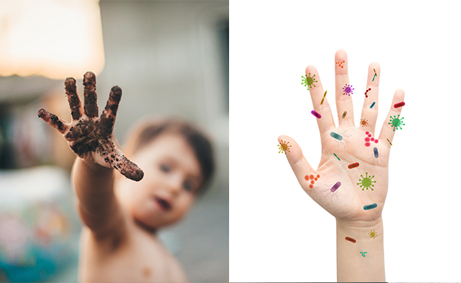 una imagen de una mano sucia y los gérmenes que pueden haber en ella