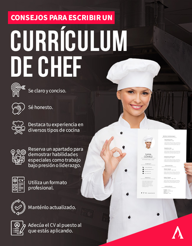 infografia con consejos para elaborar un curriculum de chef
