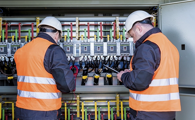 equipo de electricistas trabajando en un proyecto electrico